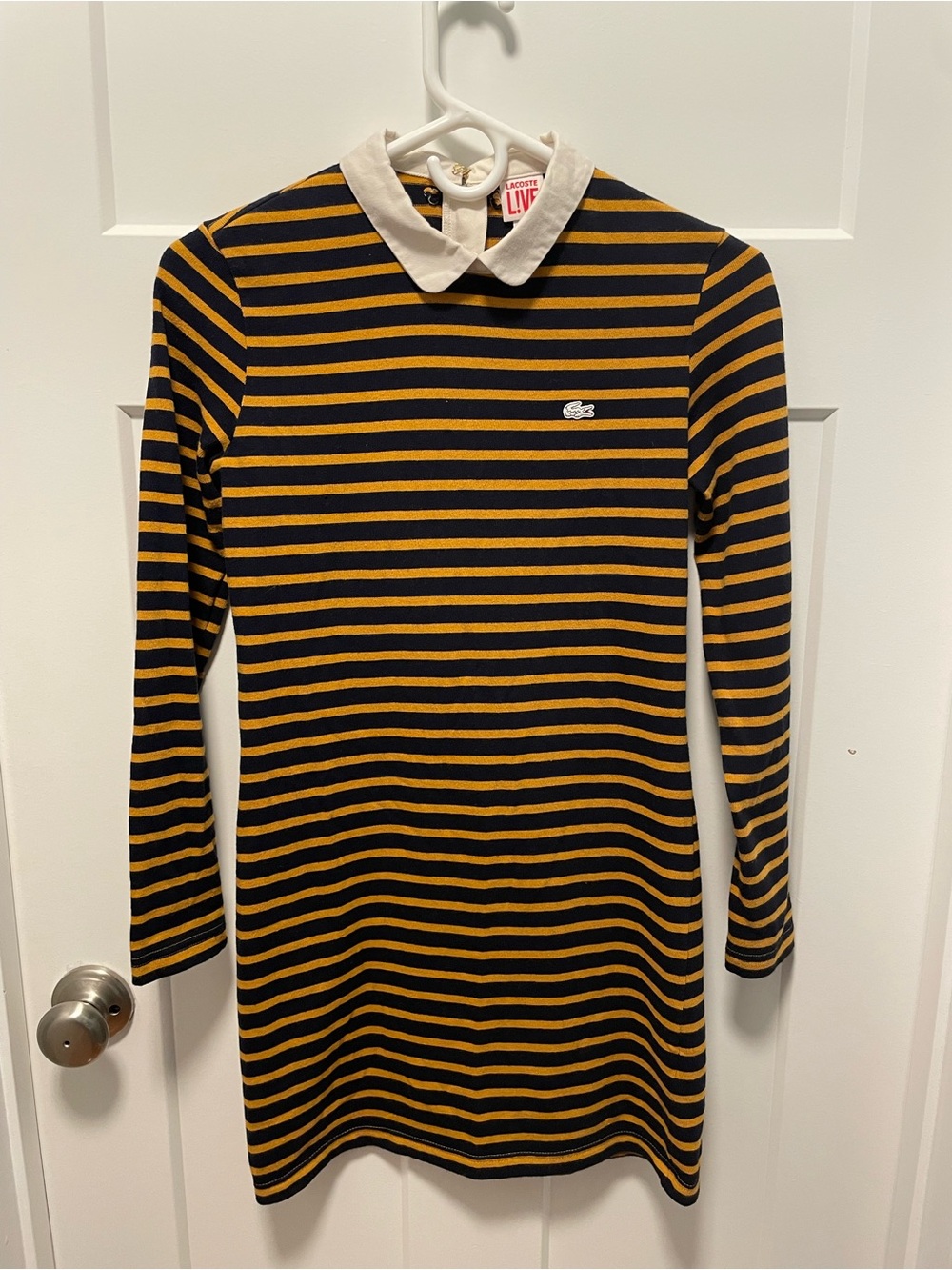 Lacoste Live Striped Rugby Dress M Made In France Cream Peter Pan Collar F6191
